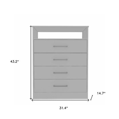 Modern White Four Drawer Dresser with Hutch