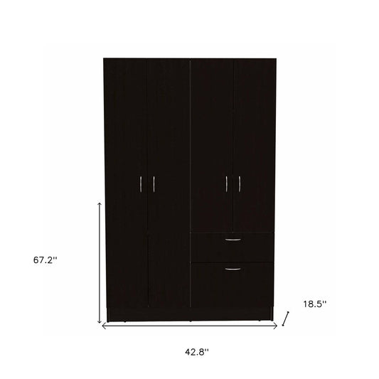 67" Black And White Wood Four Door Single Drawer Combo Dresser