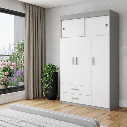 73" White Wood Three Door Two Drawer Combo Dresser
