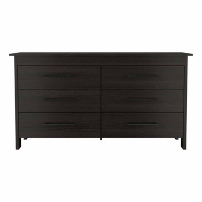 59" Black Six Drawer Double Dresser