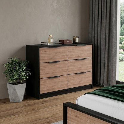 42" Brown And Black Wood Four Drawer Dresser