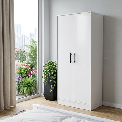 71" White Wood Two Door Single Drawer Combo Dresser