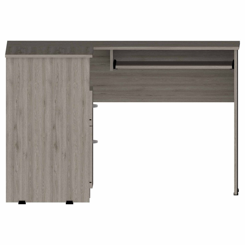 47" Light Gray L Shape Computer Desk With Two Drawers