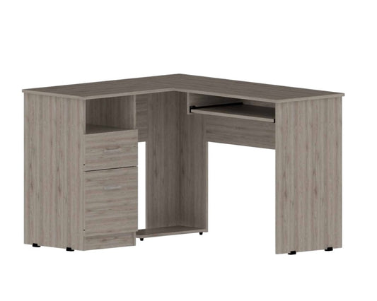 47" Light Gray L Shape Computer Desk With Two Drawers