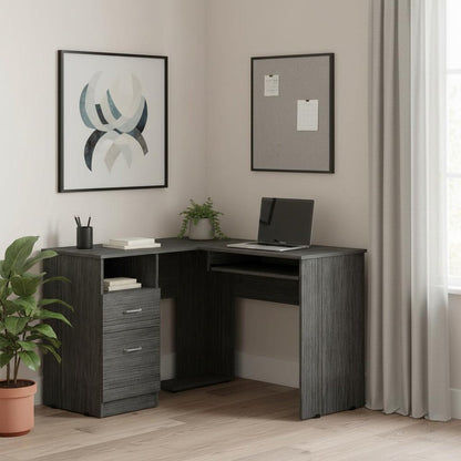 47" Gray L Shape Computer Desk With Two Drawers