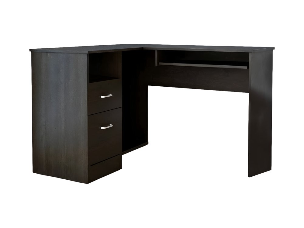 47" Black L Shape Computer Desk With Two Drawers