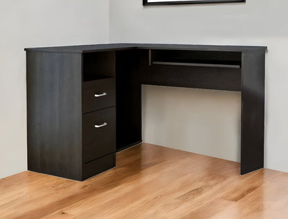 47" Black L Shape Computer Desk With Two Drawers