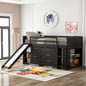 Brown Twin Size Low Loft Bed With Cabinets and Slide