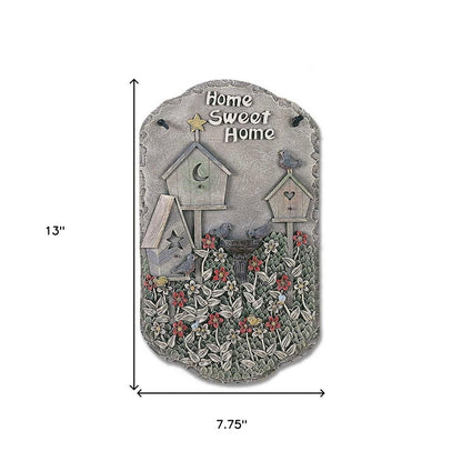 13" X 8" Gray And Ivory Bird Home Sweet Home Polyresin Wall Decor