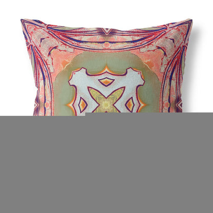 16” Magenta Green Geo Tribal Indoor Outdoor Throw Pillow