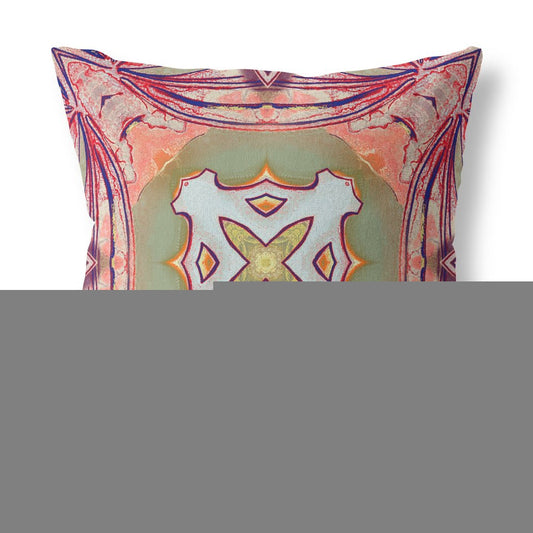 16” Magenta Green Geo Tribal Indoor Outdoor Throw Pillow