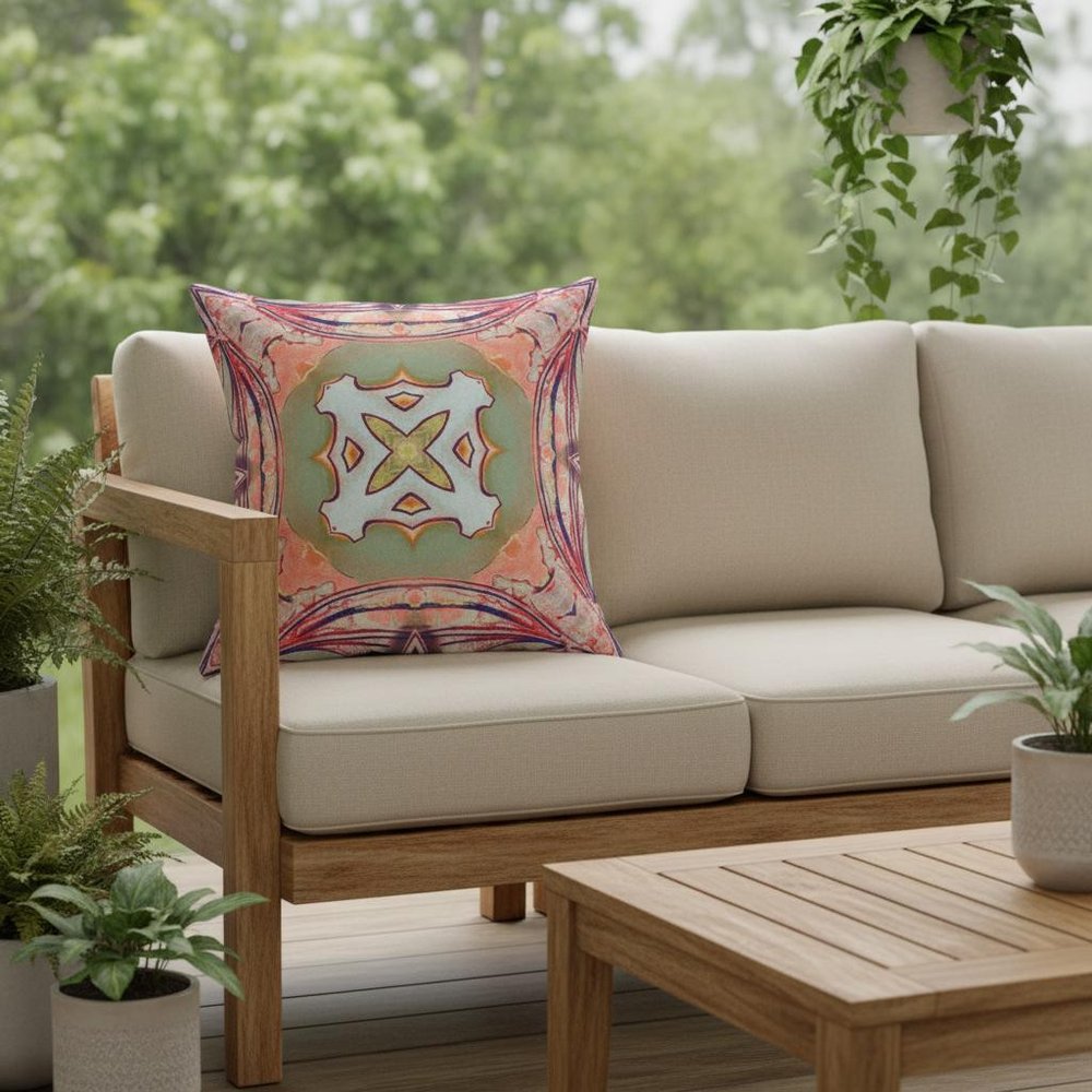 16” Magenta Green Geo Tribal Indoor Outdoor Throw Pillow