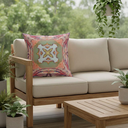 16” Magenta Green Geo Tribal Indoor Outdoor Throw Pillow