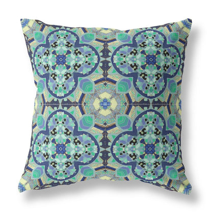 16" X 16" Aqua Geometric Indoor Outdoor Throw Pillow