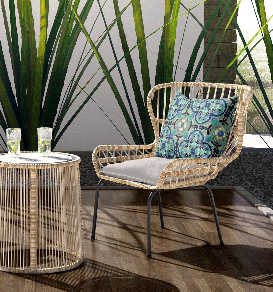 16" X 16" Aqua Geometric Indoor Outdoor Throw Pillow