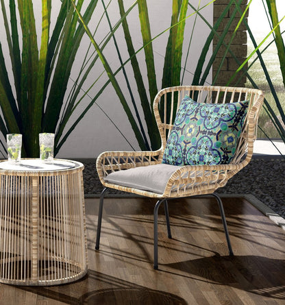 16" X 16" Aqua Geometric Indoor Outdoor Throw Pillow