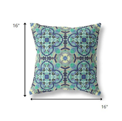 16" X 16" Aqua Geometric Indoor Outdoor Throw Pillow
