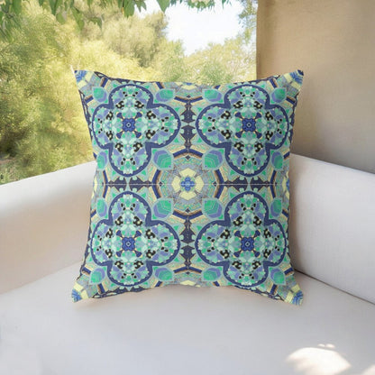 16" X 16" Aqua Geometric Indoor Outdoor Throw Pillow