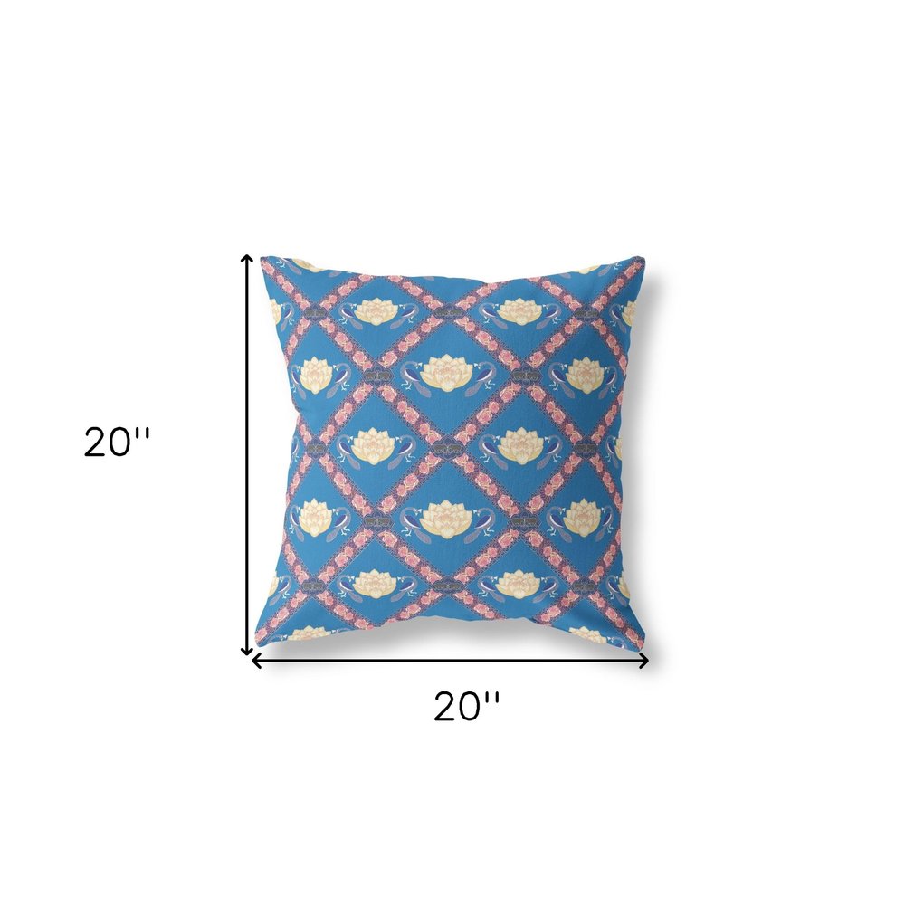 20" X 20" Blue And Pink Blown Seam Geometric Indoor Outdoor Throw Pillow