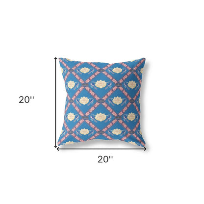 20" X 20" Blue And Pink Blown Seam Geometric Indoor Outdoor Throw Pillow