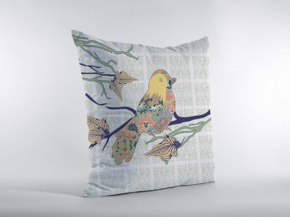16" Light Green Sparrow Indoor Outdoor Throw Pillow