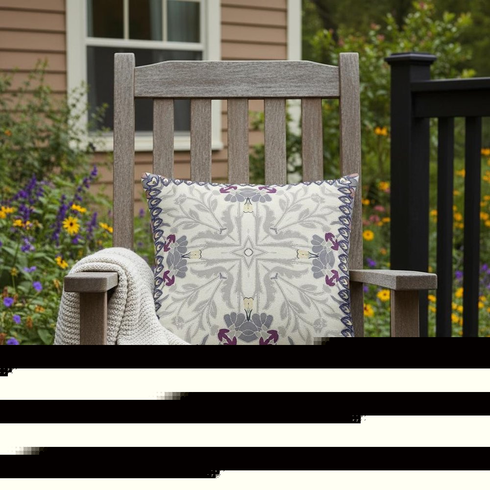 16" Gray Floral Frame Indoor Outdoor Throw Pillow