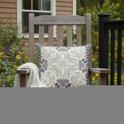 16" Gray Floral Frame Indoor Outdoor Throw Pillow