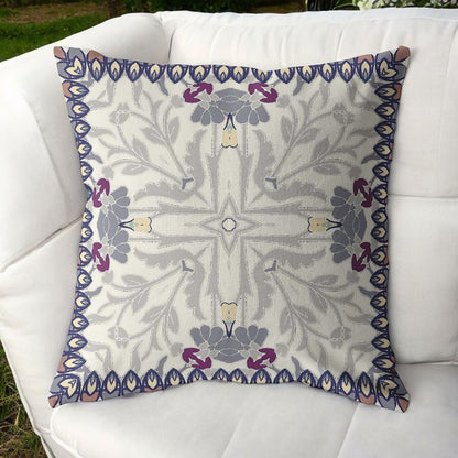 16" Gray Floral Frame Indoor Outdoor Throw Pillow