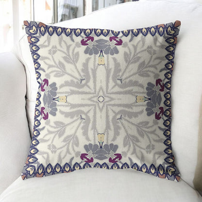 16" Gray Floral Frame Indoor Outdoor Throw Pillow