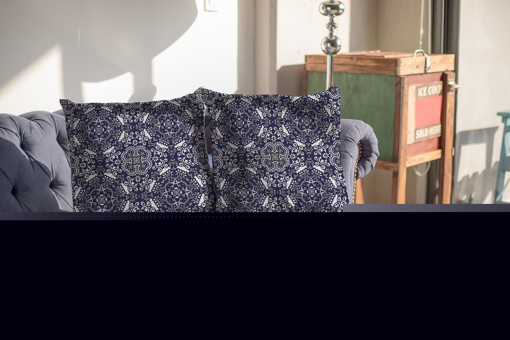 16" Navy Boho Pattern Indoor Outdoor Throw Pillow