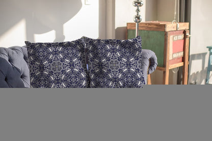 16" Navy Boho Pattern Indoor Outdoor Throw Pillow