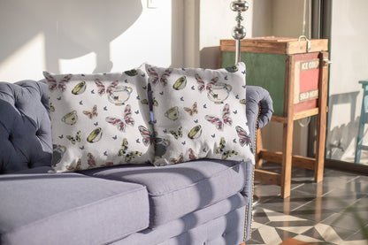 16" White Butterflies Indoor Outdoor Throw Pillow
