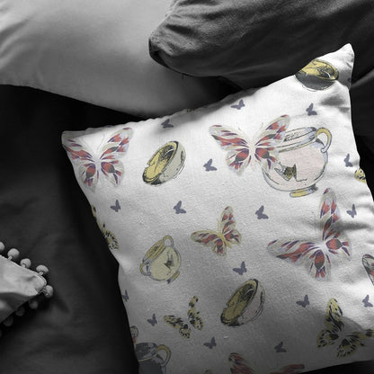 16" White Butterflies Indoor Outdoor Throw Pillow