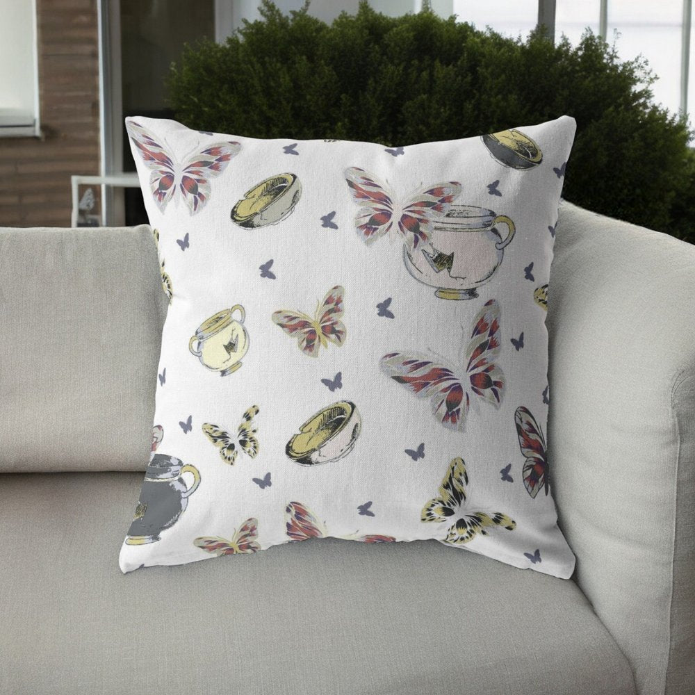 16" White Butterflies Indoor Outdoor Throw Pillow
