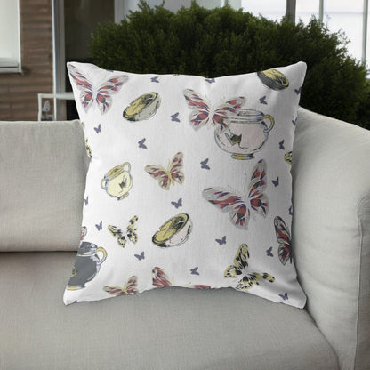 16" White Butterflies Indoor Outdoor Throw Pillow