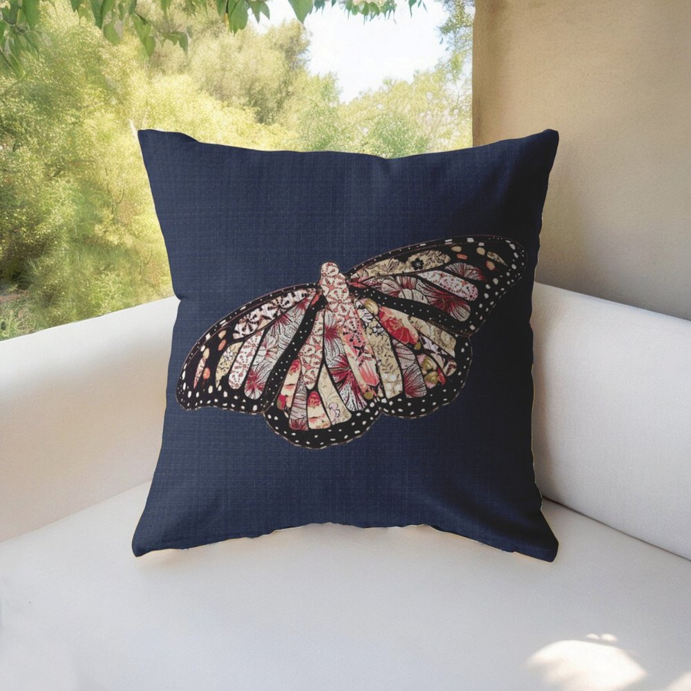 16" Denim Blue Butterfly Indoor Outdoor Throw Pillow