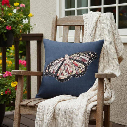 16" Denim Blue Butterfly Indoor Outdoor Throw Pillow