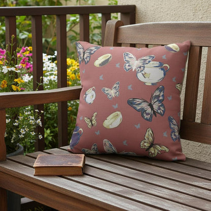 16" Copper Rose Butterflies Indoor Outdoor Throw Pillow