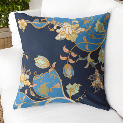 16" Navy Blue Garden Indoor Outdoor Throw Pillow
