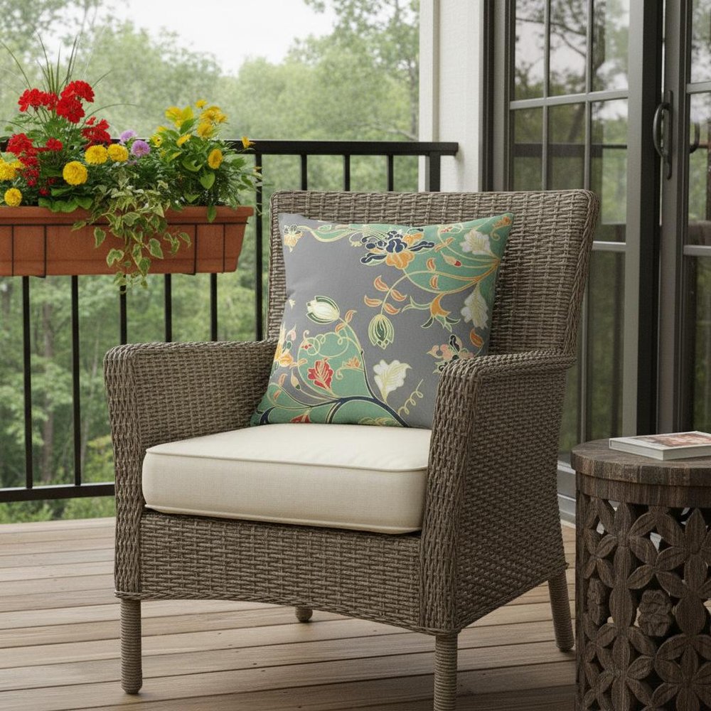 16" Green Gray Garden Indoor Outdoor Throw Pillow