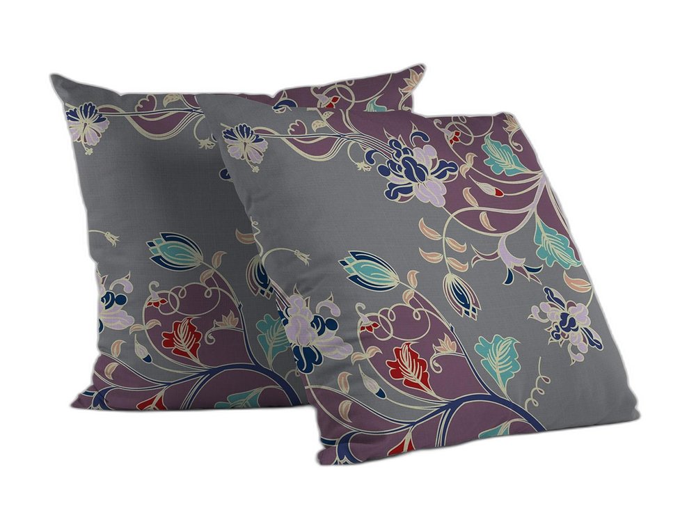 16" Purple Gray Garden Indoor Outdoor Throw Pillow