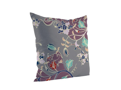 16" Purple Gray Garden Indoor Outdoor Throw Pillow
