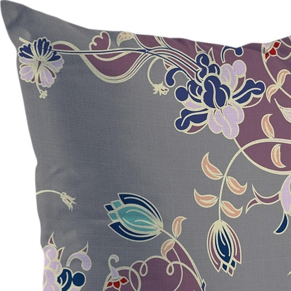 16" Purple Gray Garden Indoor Outdoor Throw Pillow