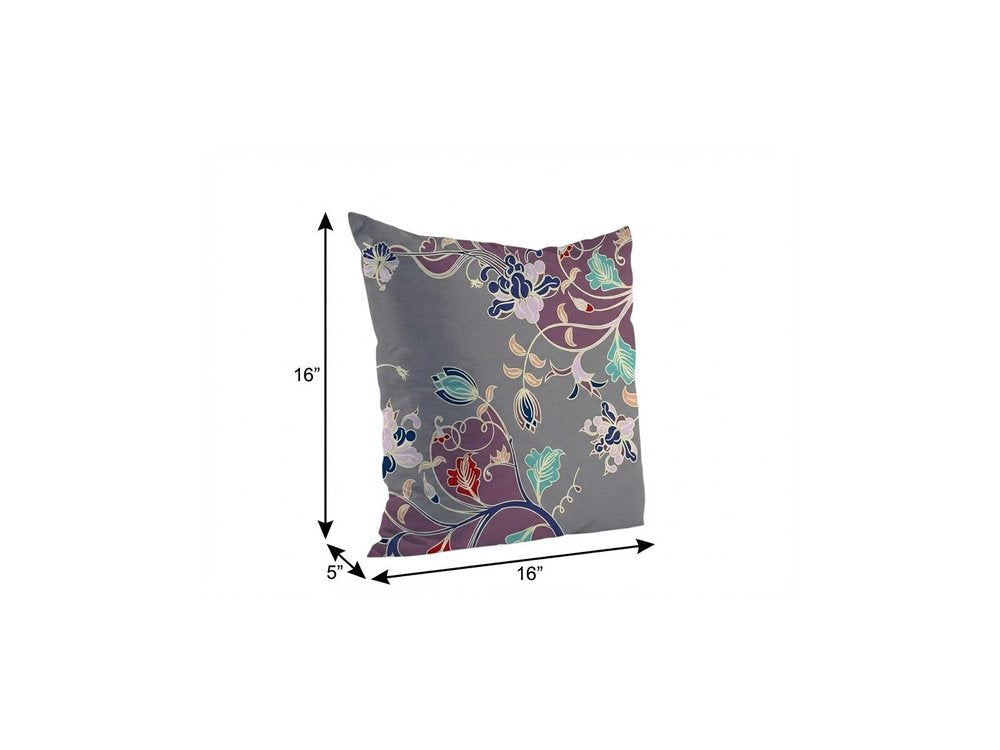 16" Purple Gray Garden Indoor Outdoor Throw Pillow