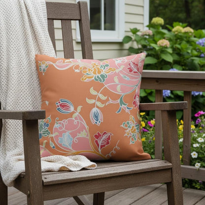 16" Pink Orange Garden Indoor Outdoor Throw Pillow