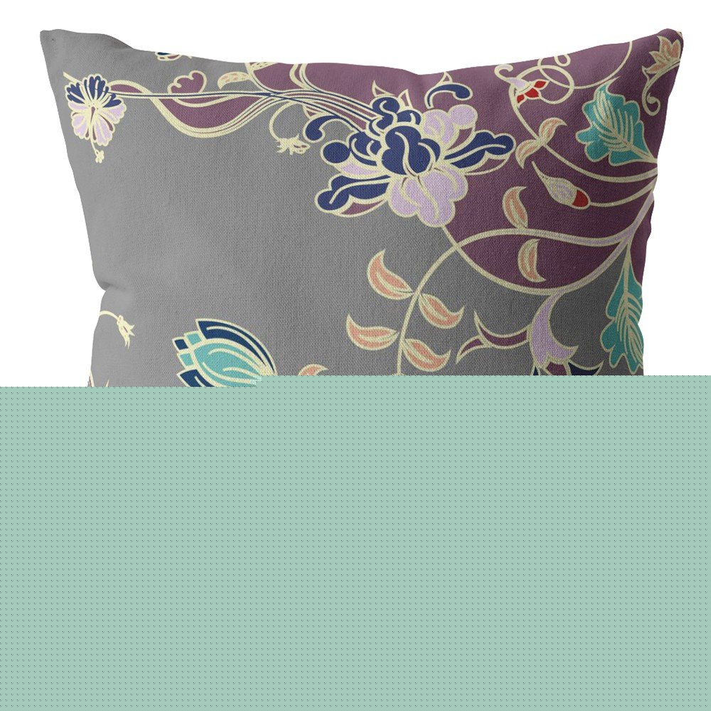 16" Purple Gray Garden Indoor Outdoor Throw Pillow