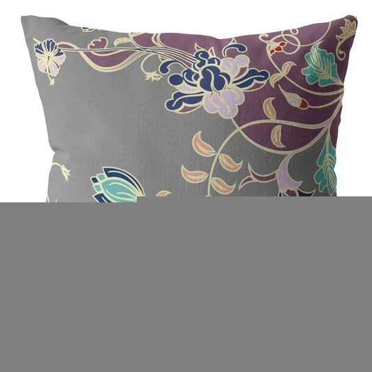 16" Purple Gray Garden Indoor Outdoor Throw Pillow