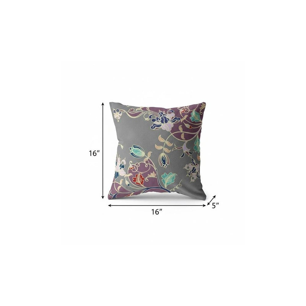 16" Purple Gray Garden Indoor Outdoor Throw Pillow