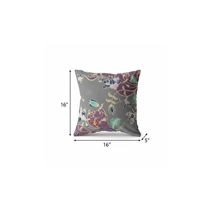 16" Purple Gray Garden Indoor Outdoor Throw Pillow