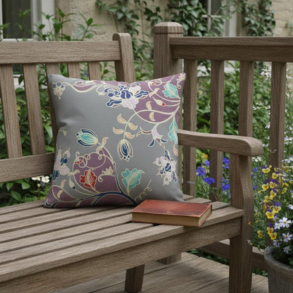 16" Purple Gray Garden Indoor Outdoor Throw Pillow